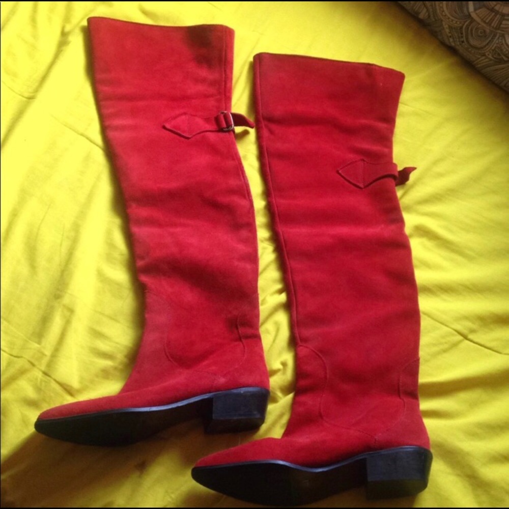 Red Suede Over the Knee Boots